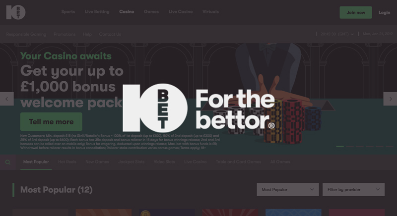 10Bet Casino: up to £1000 deposit bonus