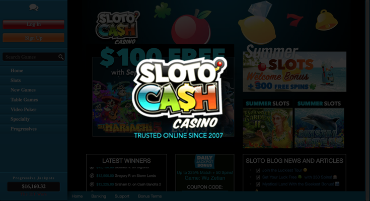 Sloto'Cash Casino sign up offer: $7777 + 300 free spins bonus